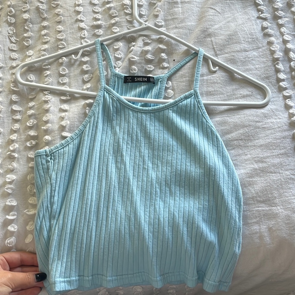 Light blue, spaghetti strap, crop, M, shein